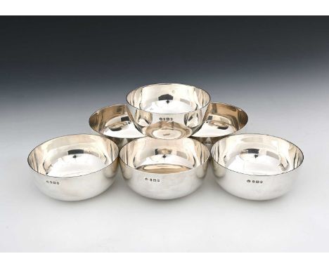Army Regimental Interest.A set of six George V silver bowls, each of globular form with rounded base, the interior of each bo