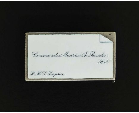 Royal Navy Interest.A Victorian silver and enamel calling card vesta case, of rectangular form, with applied enamel plaque of