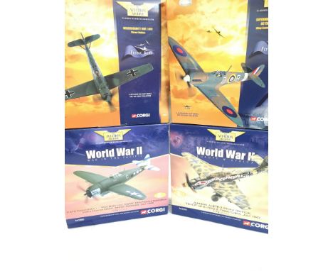 4 X Boxed Corgi Die-Cast Aircraft. A Messerschmitt 109E. A Spitfire. A P-47D Thunderbolt. And a Junkers Stuka. 1:72 Scale.(4)