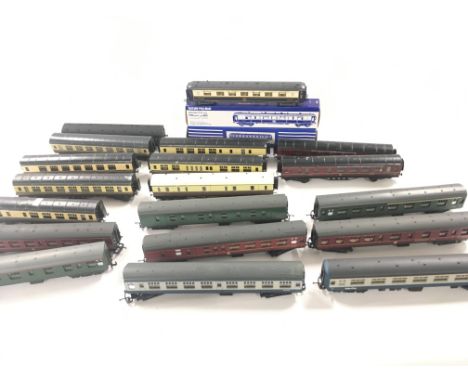 A Box Containing A Collection of 00 Gauge Coaches including Exley. Lima. And 2 Boxed Hornby.