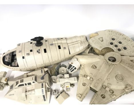 A Box Containing a Collection of Vintage Star Wars Vehicles including Rebel Transport. Snow Speeder. Falcon. Etc. Ideal for s