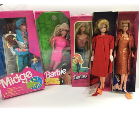 3 Boxed Barbies and 2 Barbies With Vintage Heads and Costumes.(5).
