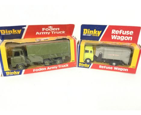 A Boxed Dinky Foden Army Truck #668 and a Refuse Wagon. #978