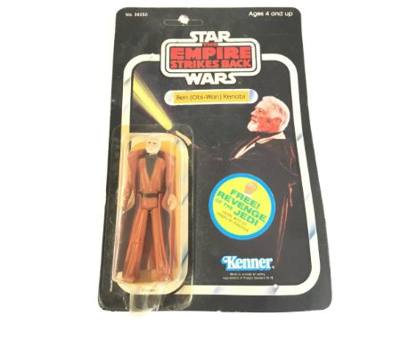 A Vintage Star Wars Empire Strikes Back Carded Ben Obi-Wan Kenobi Figure with Revenge of The Jedi Promotion Stickers Attached