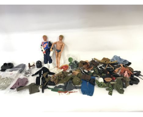 A box of vintage action man figures and accessories. Including working talking action man.