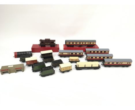 A collection of various TTR coaches and rolling stock including a boxed Trix Twin coach and 3rd brake with lighting.