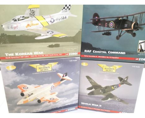 4 X Boxed Corgi Aircraft including a F-86F. A Gloster Meteor. A Fairey Swordfish and a Me 262A-1A. All 1:72 Scale.