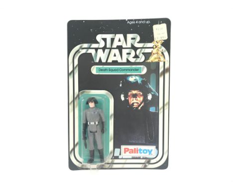 A Vintage Star Wars Palitoy 1977 Carded Death Squad Commander. One of the first 12 Figures released. In punched.