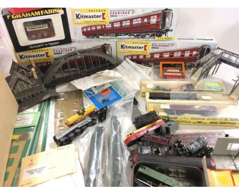 A Box Containing a Collection of Various model Railway kits. Spares and Track.