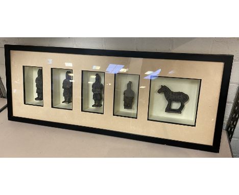 CASED CHINESE TERRACOTTA ARMY FIGURES 78CMS X 30CMS APPROX