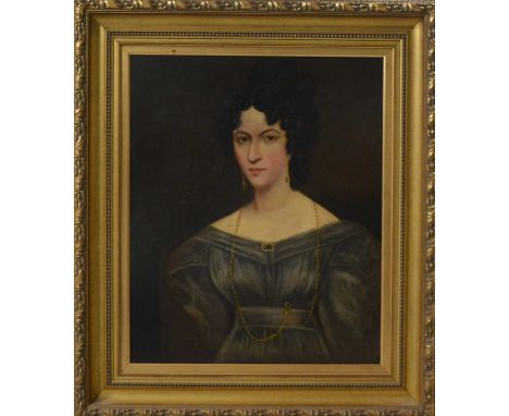Portrait of a lady, oil on canvas (canvas relined), framed, frame size 99cm x 85.5cm