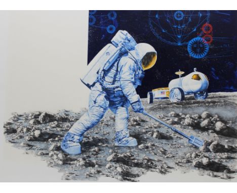 Chris Calle (American, B. 1961) "Space Mobile on the Moon" Signed lower left. Original Mixed Media painting on Illustration B