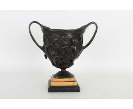 Bronze Pompeii Roman Kantharos Centaur Urn Grand Tour Souvenir on Marble Base. Dimensions: 6.25 x 6.5 x 4 in.