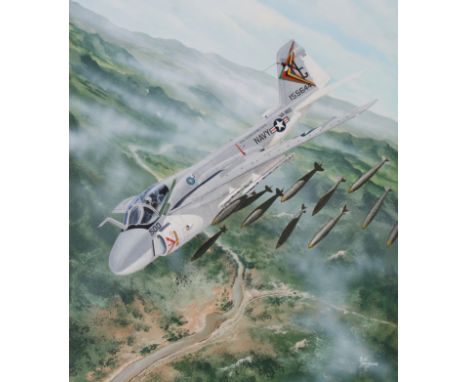 Steve Ferguson (American, B. 1946) "A-6 Intruder" Signed lower right. Original Acrylic painting on Cold Press Illustration Bo