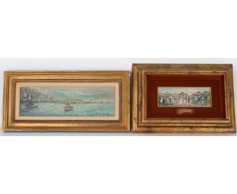 Sandro Natullo. Both signed lower right. Both Oil on Board. Could use a light cleaning.   Sight Sizes (L-R): 5.75 x 19 / 3.75