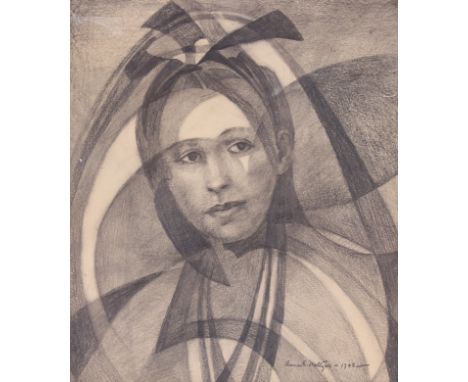 Anna E. Meltzer (New York, 1896-1975) 1943 modernist portrait of a woman. Graphite/Paper. Signed and dated (1948) lower right