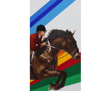 Chris Calle (American, B. 1961) "Olympic Centennial Games - Equestrian" Signed lower right. Mixed Media on Illustration Board