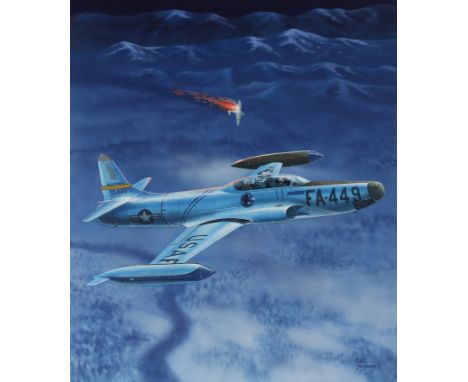 Steve Ferguson (American, B. 1946) "F-94B Starfire" Signed lower right. Original Mixed Media painting on Cold Press Illustrat