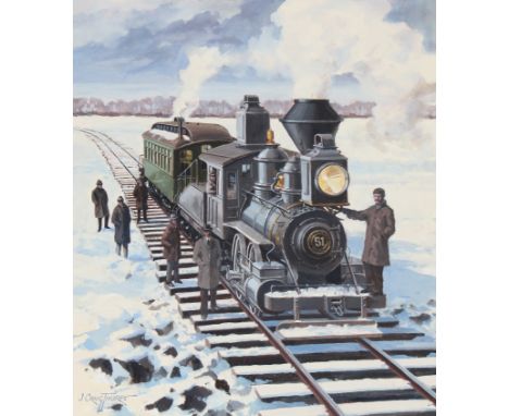 J. Craig Thorpe (American, B. 1948) "North Dakota Locomotive" Signed lower left. Original acrylic painting on Paper. Provenan