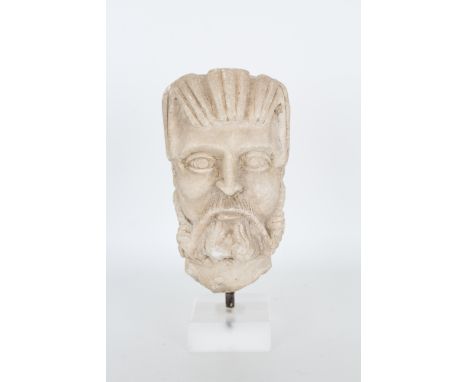 Roman Near Eastern Marble Portrait Sculpture Approx. 500-700 AD. Mounted on lucite stand. Dimensions: 6.5 x 3 in.