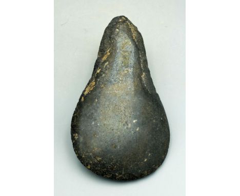 A superb Cocle teardrop hand axe from Panama,  ca. 500 BC - 1000 AD.  This choice example  is 7 in. long, 3-1/2 in. wide and 