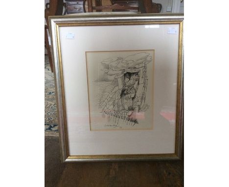 Adrian Hill (1897 - 1977), The Terrace, South of France, pencil sketch, 25cm x 20cm, signed to lower left, mounted and framed
