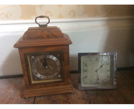 A walnut cased mantle clock and An Art Deco clock with square dial (2)