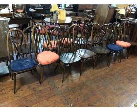 A mix collection of mid century Ercol elm dining chairs (14)