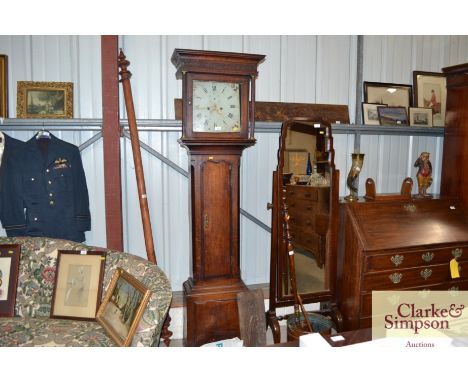 A 19th Century oak and mahogany cross banded long case clock with painted dial and 30 hour movement 