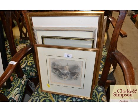 A collection of various signed and other prints; a print of Framlingham Castle etc. 