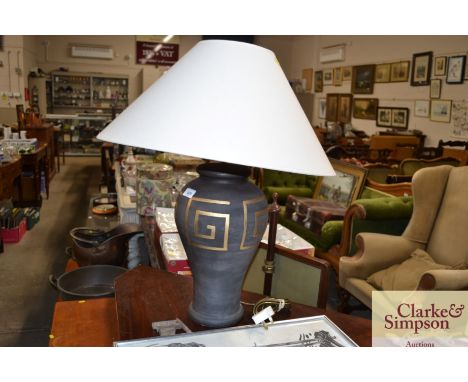 A large modern pottery table lamp and shade 