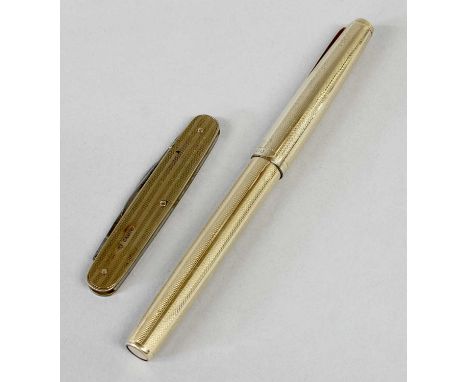 A George V Gold-Mounted Pen-Knife, by E. Baker and Son, Chester, 1924, 9ct, tapering and with engine-turned decoration; Toget