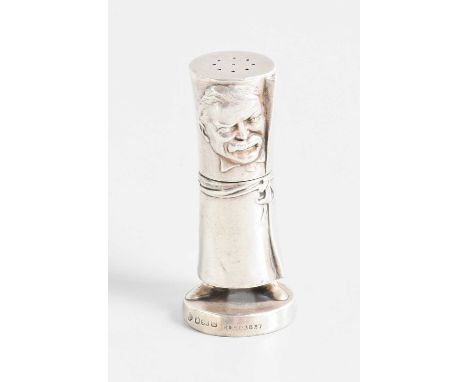 A George V Silver Pepperette, by William Hutton and Sons Ltd., Sheffield, 1912, humorously formed as David Lloyd George tied 