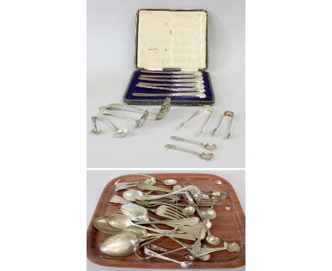 A Collection of Assorted George III and Later Silver Flatware, various patterns, some pieces engraved with the Greame crest, 