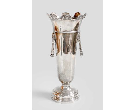 A George V Silver Vase, by Hawksworth, Eyre and Co. Ltd., London, 1919, tapering cylindrical and on stepped spreading base, e