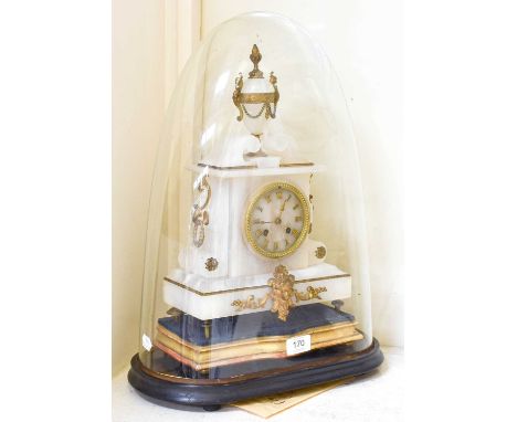A French Alabaster and Gilt Metal Mounted Striking Mantel Clock, circa 1890, twin barrel movement striking on a bell, 38cm hi