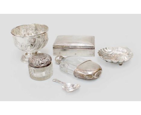 A Collection of Assorted Silver, including a small rose-bowl, 11.5cm diameter; a cigarette-box, the hinged cover engraved wit