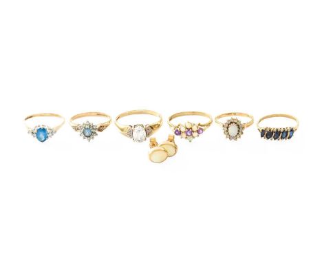 A Small Quantity of Jewellery, comprising of a pair of 9 carat gold opal earrings, with post fittings; a 9 carat gold opal cl