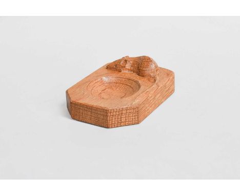 Workshop of Robert Mouseman Thompson (Kilburn): An English Oak Ashtray, of standard rectangular form, with carved mouse trade