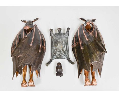 A Japanese Carved Wooden Netsuke of a Perched Owl, probabl/y Meiji period, 5cm high; together with a bronzed pin dish in the 