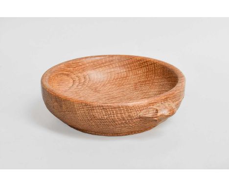 Workshop of Robert Mouseman Thompson (Kilburn): An English Oak Nut Bowl, with carved mouse trademark to the exterior, 15cm di