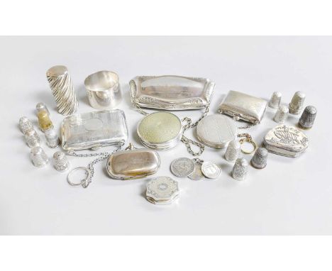 A Collection of Assorted Silver and Silver Plate, including three differing purses; a silver and enamel dressing-table box; a