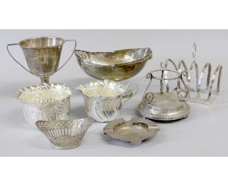 A Collection of Assorted Silver, comprising a cream-jug and sugar-bowl, Sheffield, 1864; a two-handled cup, engraved on each 