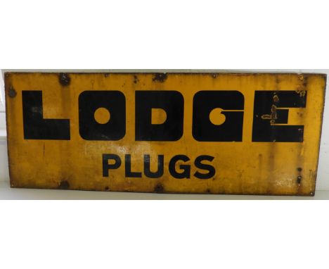 ENAMEL SIGN LODGE PLUGS 48'X18' 