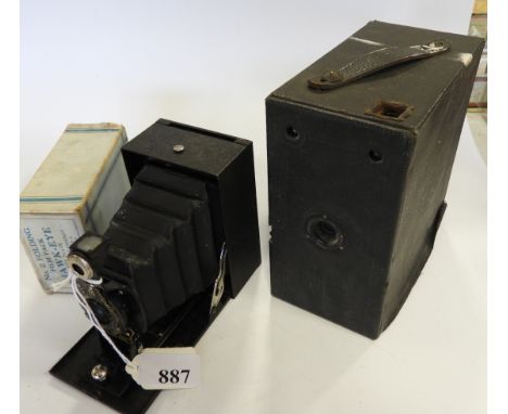 ENSIGN BOX CAMERA + HAWK EYE NO 2 FOLDING CAMERA 