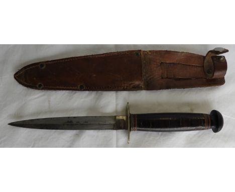 WILLIAM RODGERS COMMANDO KNIFE IN LEATHER SCABBARD 5 1/2' BLADE 