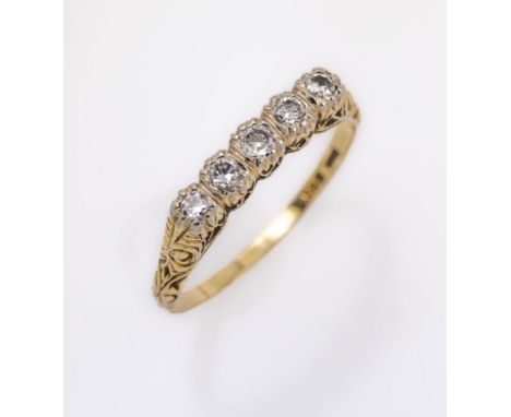 14 kt Gold Ring mit Brillanten,   GG 585/000,5 erhaben gefasste Brillanten zus. ca. 0.25 ctWeiß/si-p1, RW 55, ca. 2.5 g14 kt 