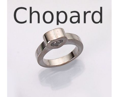 18 kt Gold CHOPARD Ring mit Brillant,   WG 750/000, Modell Happy Diamond, Herz ausgefaßt mit Brillant unter Glas ca. 0.08 fei