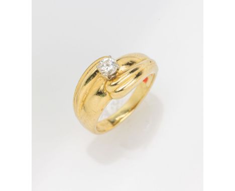 14 kt Gold Ring mit Brillant,   GG 585/000 (gepr.), mittiger Brillant ca. 0.20 ct feines Weiß/vs, erhaben gefasst, RW 49, ca.