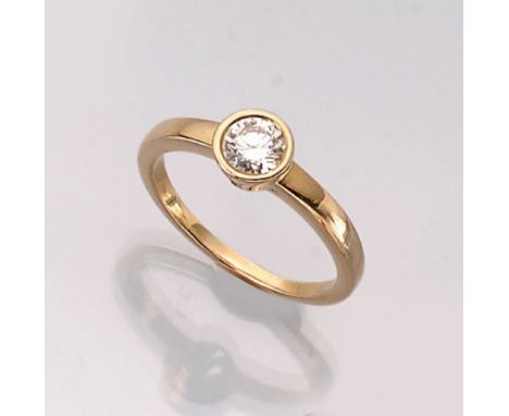 18 kt Gold Ring mit Brillant,   GG 750/000, Brillant ca. 0.55 ct Weiß/vs, RW 58, ca. 4.5 g Schätzpreis: 2600, - EUR18 kt gold